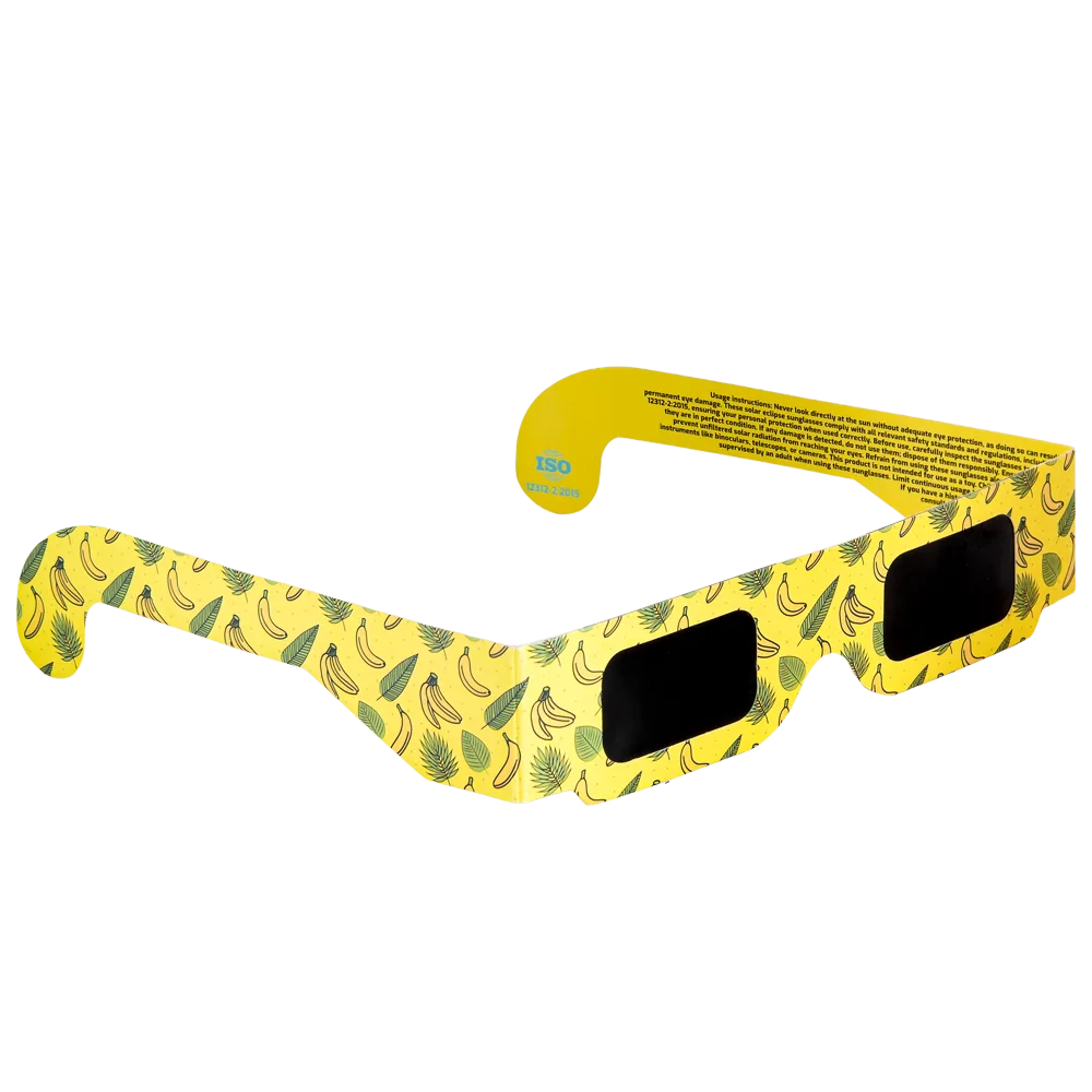 Banana solar eclipse glasses on a transparent background