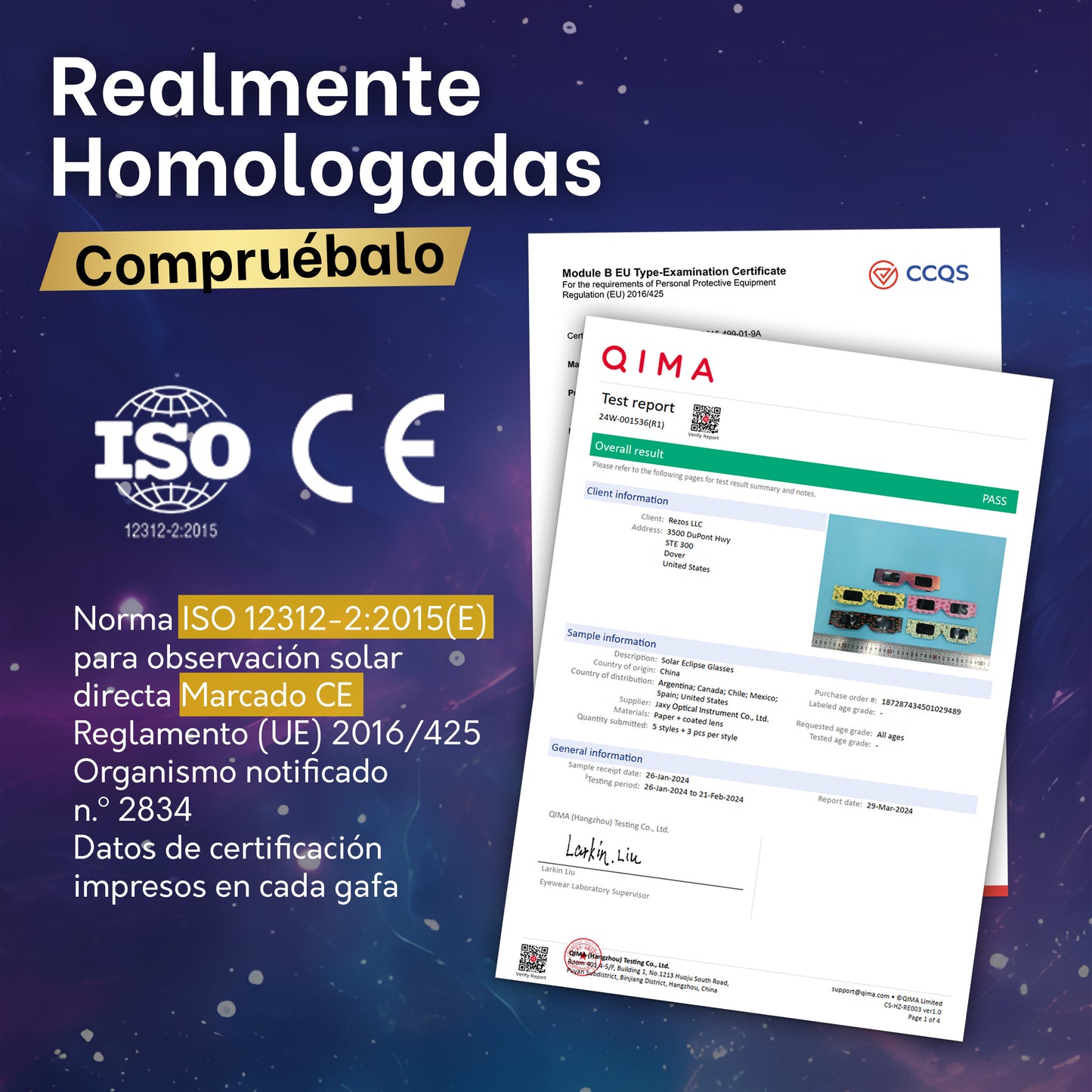 Spanish-language Tember solar eclipse glasses information panel 3 of 6