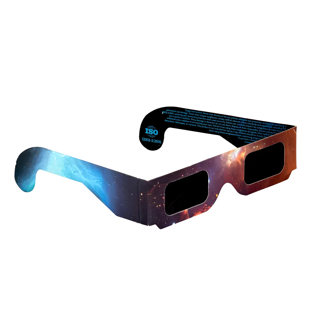 Galaxy Tember solar eclipse glasses on a transparent background